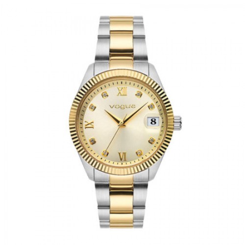 Reina γυναικείο ρολόι με σαμπανί καντράν και ασημί και κίτρινο ατσάλινο μπρασελέ VOGUE
