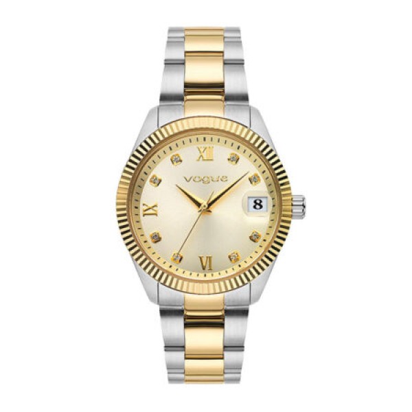 Reina γυναικείο ρολόι με σαμπανί καντράν και ασημί και κίτρινο ατσάλινο μπρασελέ VOGUE