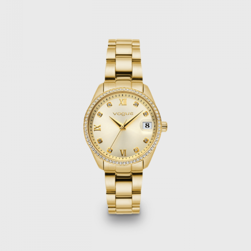 Reina mini ρολόι σαμπανί καντράν και ατσάλινο μπρασελέ σε χρυσή επιμετάλλωση Διάμετρος 27χιλ.