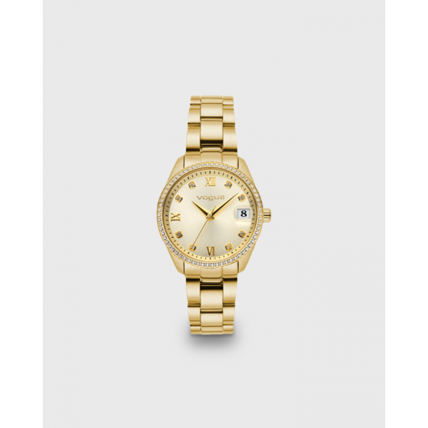 Reina mini ρολόι σαμπανί καντράν και ατσάλινο μπρασελέ σε χρυσή επιμετάλλωση Διάμετρος 27χιλ.