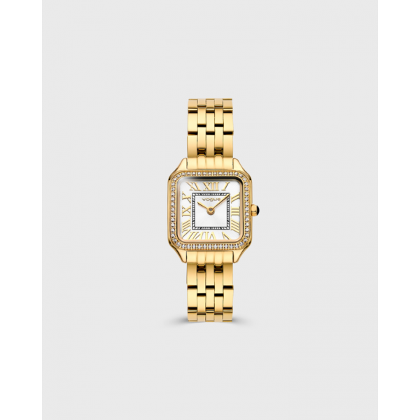 Victoria mini ρολόι με ατσάλινο μπρασελέ σε χρυσή επιμετάλλωση και ζιργκόν στο στεφάνι