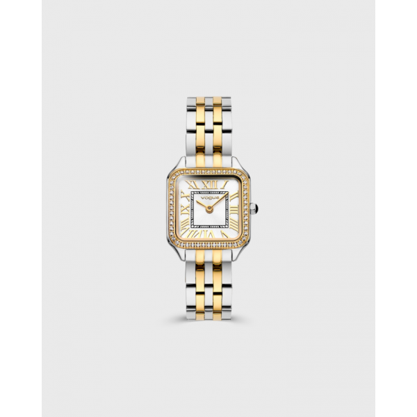 Victoria mini ρολόι με δίχρωμο ασημί- χρυσό μπρασελέ και ζιργκόν στο στεφάνι