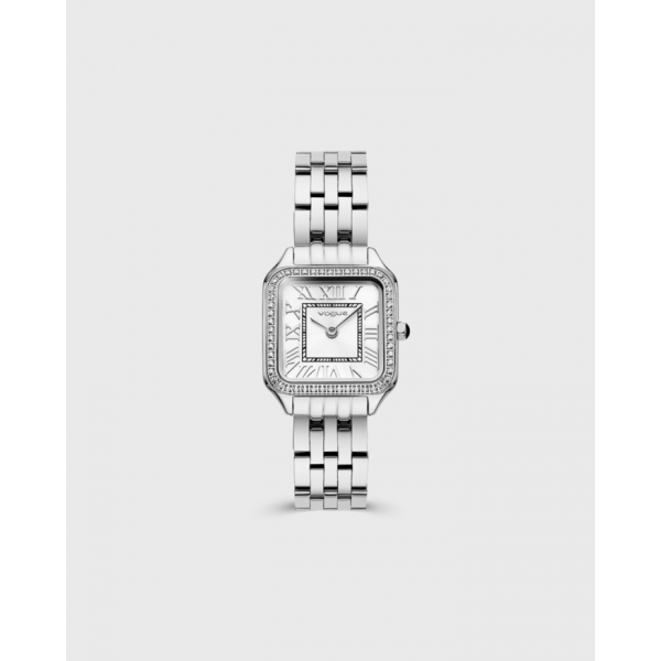 Victoria mini ρολόι με ασημί ατσάλινο μπρασελέ και ζιργκόν στο στεφάνι