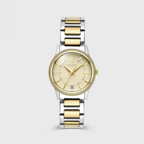 Corine ρολόι με δίχρωμο ασημί-χρυσό μπρασελέ και σαμπανί καντράν