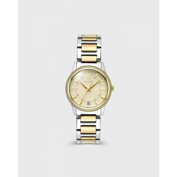 Corine ρολόι με δίχρωμο ασημί-χρυσό μπρασελέ και σαμπανί καντράν