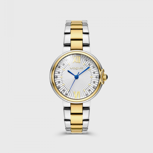 Carmen mini ρολόι με δίχρωμο ασημί-χρυσό μπρασελέ και ασημί καντράν