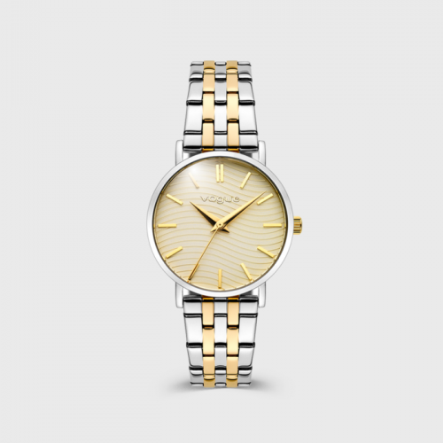 Nicole ρολόι με δίχρωμο ασημί-χρυσό μπρασελέ και σαμπανί καντράν