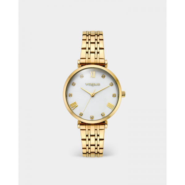 New Bliss ρολόι με ατσάλινο μπρασελέ σε χρυσή επιμετάλλωση και λευκό καντράν από φίλντισι