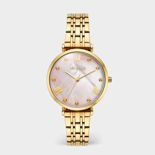 New Bliss ρολόι με ατσάλινο μπρασελέ σε χρυσή επιμετάλλωση και ροζ καντράν από φίλντισι