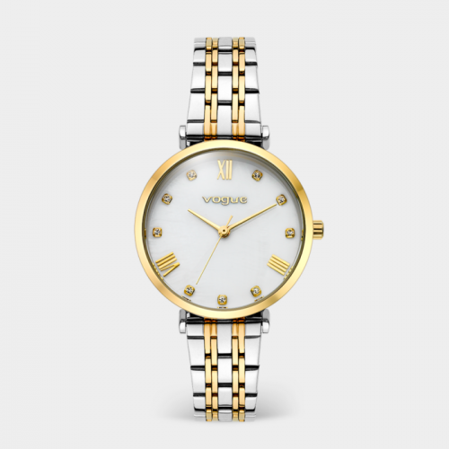 New Bliss ρολόι με δίχρωμο ασημί-χρυσό μπρασελέ και λευκό καντράν από φίλντισι