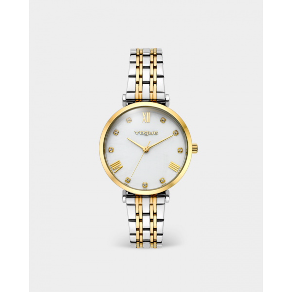 New Bliss ρολόι με δίχρωμο ασημί-χρυσό μπρασελέ και λευκό καντράν από φίλντισι