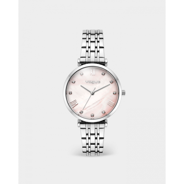 New Bliss ρολόι με ασημί ατσάλινο μπρασελέ και ροζ καντράν από φίλντισι