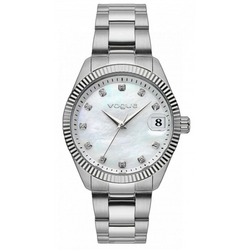Reina γυναικείο ρολόι λευκό φιλντισένιο καντράν και ασημί ατσάλινο μπρασελέ VOGUE