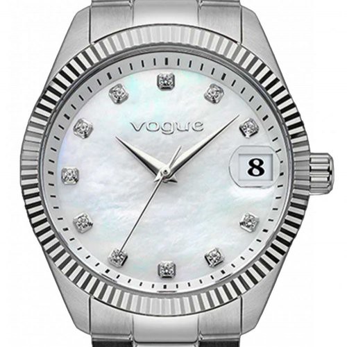 Reina γυναικείο ρολόι λευκό φιλντισένιο καντράν και ασημί ατσάλινο μπρασελέ VOGUE