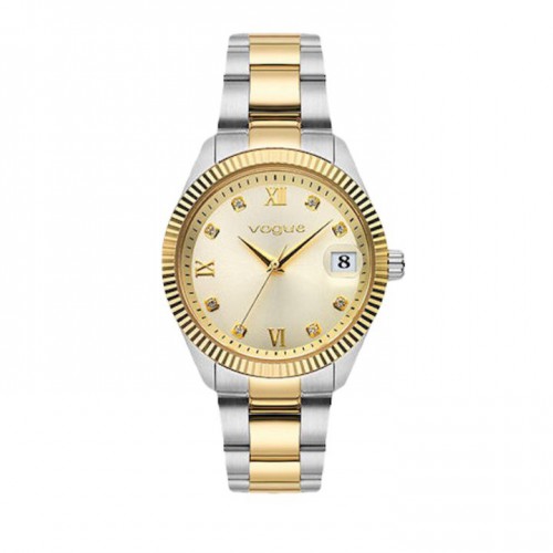Reina γυναικείο ρολόι με σαμπανί καντράν και ασημί και κίτρινο ατσάλινο μπρασελέ VOGUE