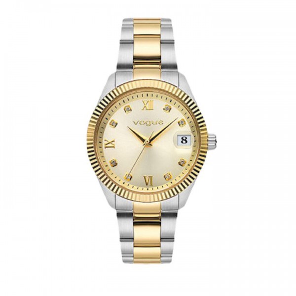 Reina γυναικείο ρολόι με σαμπανί καντράν και ασημί και κίτρινο ατσάλινο μπρασελέ VOGUE