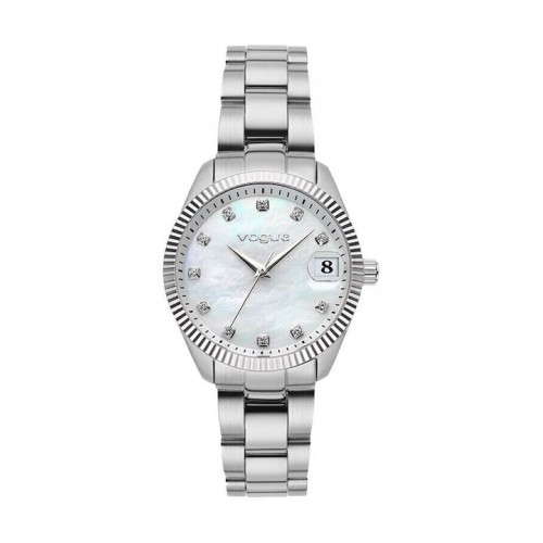 Reina γυναικείο ρολόι λευκό φιλντισένιο καντράν και ασημί ατσάλινο μπρασελέ VOGUE