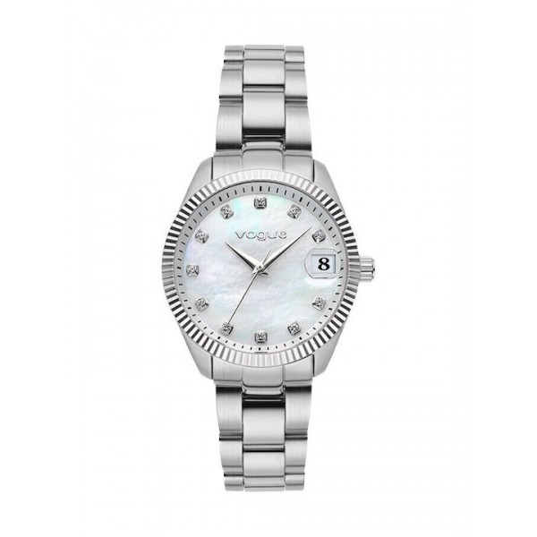 Reina γυναικείο ρολόι λευκό φιλντισένιο καντράν και ασημί ατσάλινο μπρασελέ VOGUE