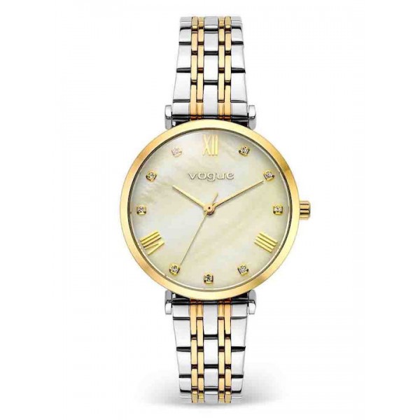 New Bliss ρολόι με δίχρωμο ασημί-χρυσό μπρασελέ και σαμπανί καντράν από φίλντισι