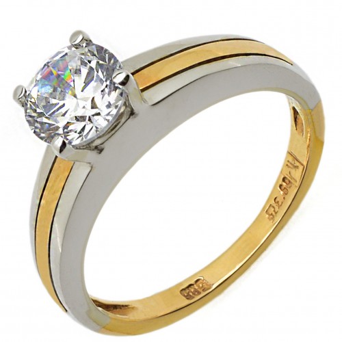  Single stone Pink Gold and White Gold K14 With Zircon