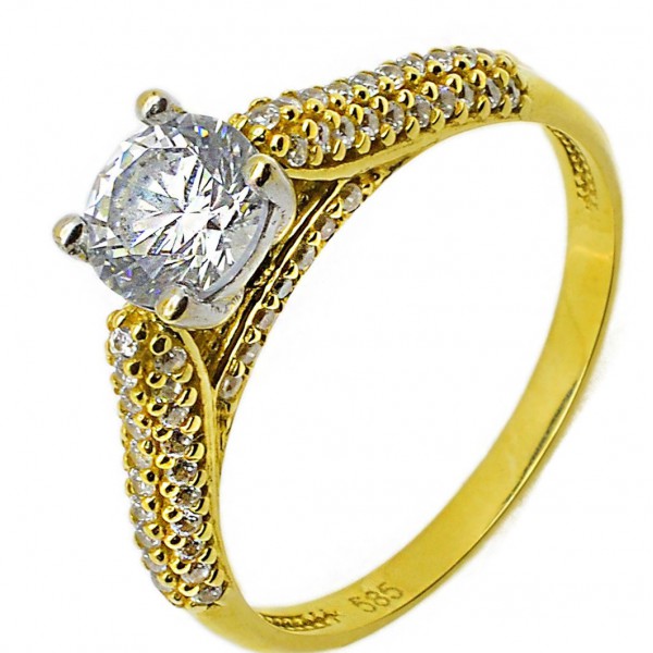 Single Stone Ring K14 With Zircon Stones