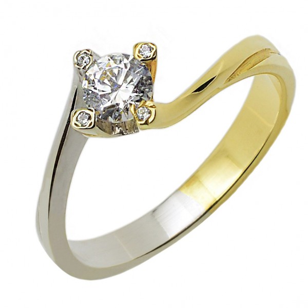  Single Stone Ring Gold and White Gold K14 With Zircon Stones