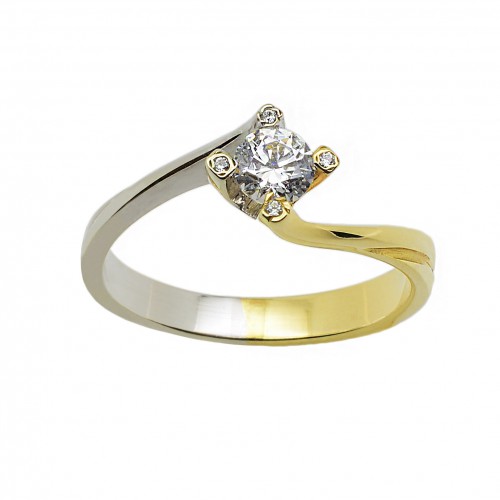  Single Stone Ring Gold and White Gold K14 With Zircon Stones