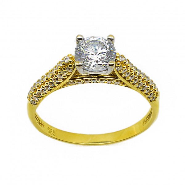 Single Stone Ring K14 With Zircon Stones