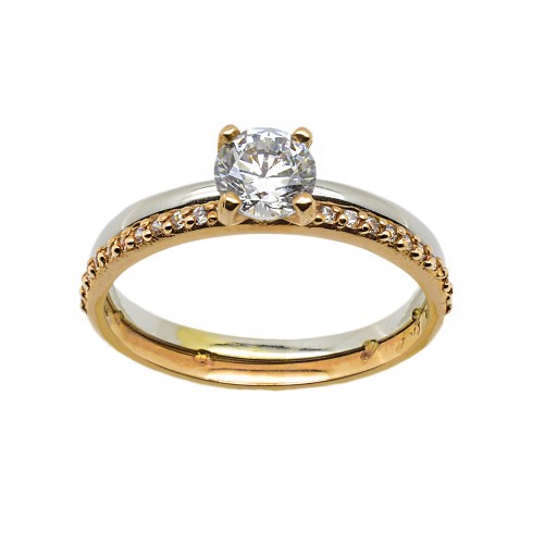  Single Stone Ring White Gold and Pink K14 With Zircon