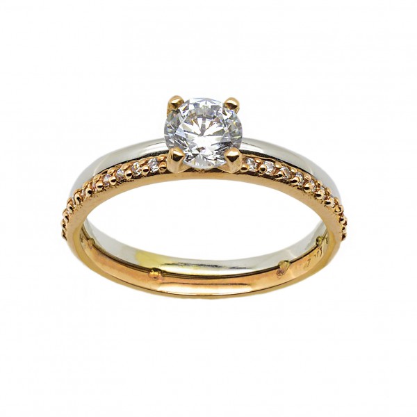  Single Stone Ring White Gold and Pink K14 With Zircon