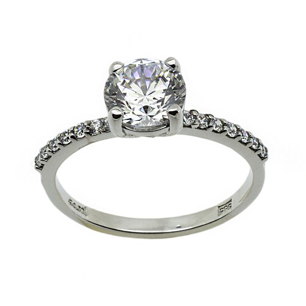 Single Stone Ring White Gold K14 With Zircon