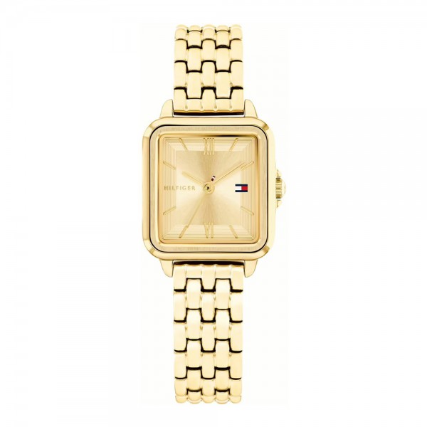 Γυναικείο ρολόι Tommy Hilfiger επιχρυσωμένο ανοξείδωτο ατσάλι και τετράγωνο καντράν.
