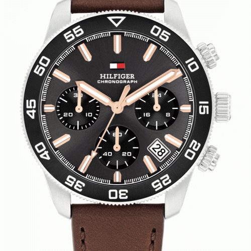 Ανδρικό ρολόι Tommy Hilfiger Chronograph από ανοξείδωτο ατσάλι με καφέ δερμάτινο λουράκι