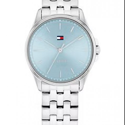 Γυναικείο ρολόι Tommy Hilfiger από ανοξείδωτο ατσάλι με γαλάζιο καντράν και ασημί μπρασελέ.