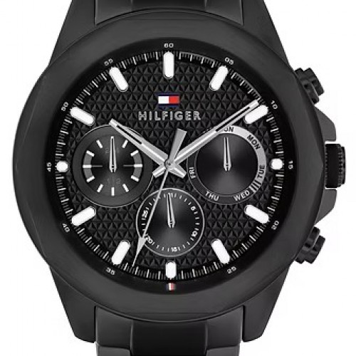 Ανδρικό ρολόι Tommy Hilfiger από ανοξείδωτο ατσάλι με μαύρο καντράν και μαύρο μπρασελέ.