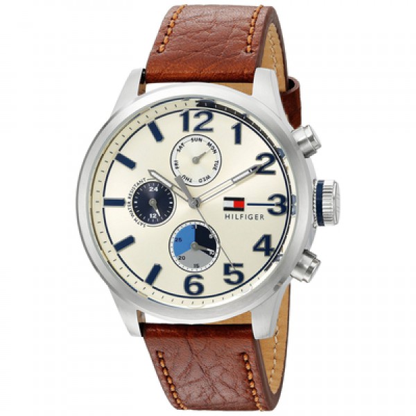 Ανδρικό ρολόι Tommy Hilfiger από ανοξείδωτο ατσάλι με καφέ δερμάτινο λουράκι