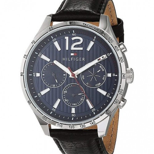 Ανδρικό ρολόι Tommy Hilfiger Chronograph από ανοξείδωτο ατσάλι με μαύρο δερμάτινο λουράκι