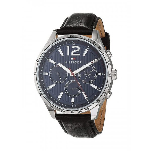 Ανδρικό ρολόι Tommy Hilfiger Chronograph από ανοξείδωτο ατσάλι με μαύρο δερμάτινο λουράκι