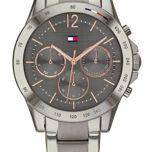 Γυναικείο ρολόι Tommy Hilfiger από ανοξείδωτο ατσάλι με γκρι καντράν και γκρι μπρασελέ.